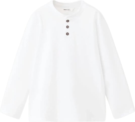 Mango Buttoned Cotton T Shirt White 3 4