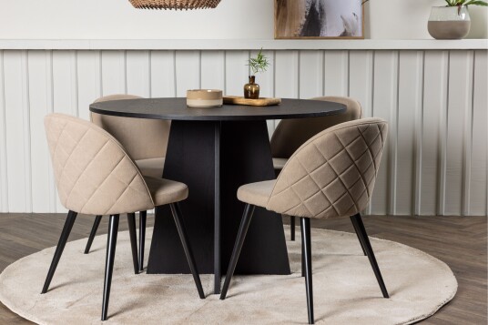 Venture Home Bootcut Spisegruppe 110 cm Rund med 4 Velvet Stoler Beige