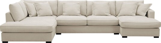 Rossita Lyx 5 seters høyrevendt U formet ekstra dyp sofa med divan og sjeselong i stoff   Beige