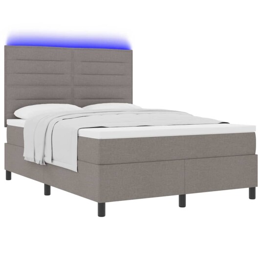 Boksfjær Seng med madrass med LED Gråbrun 140 x 190 cm stoff