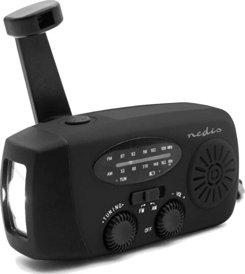 Nedis Nødradio Bord design AM / FM Powerbank funksjon Accu drevet / Hånd sveiv / USB Strøm Sort