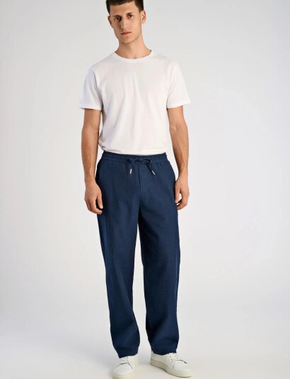 Lindbergh Linen Wide Fit Pants Navy M