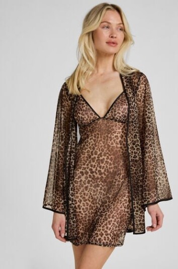 Hunkemöller Kimono i leopardnett Svart