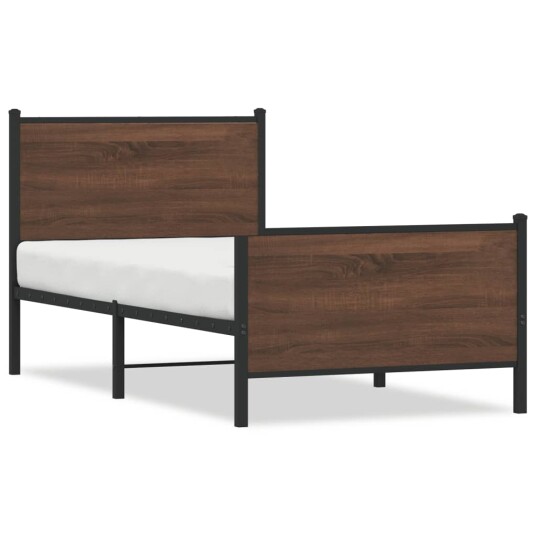  Sengeramme i metall med hode- og fotgavl brun eik 75x190 cm 8721102953606