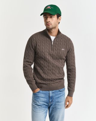 Gant Kabelstrikket genser med half zip SEAWOOD MELANGE XXL Gant Kabelstrikket genser med half zip SEAWOOD MELANGE XXL