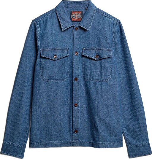 Superdry Merchant Indigo Overshirt - INDIGO HERRINGBONE - XXL