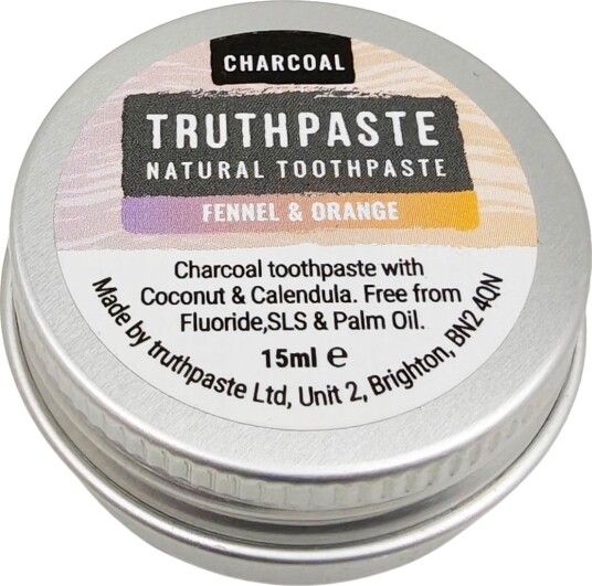 Truthpaste Charcoal Fennel & Orange  Naturlig tannkrem med aktivt kull xylitol og økologiske planteekstrakter 15 ml