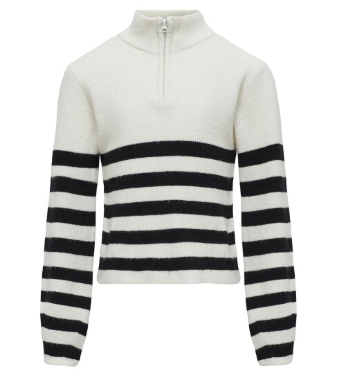 kids ONLY Cloud Dancer Black Franca Half Zip Stripe Strikk Bluse Noos 134-140