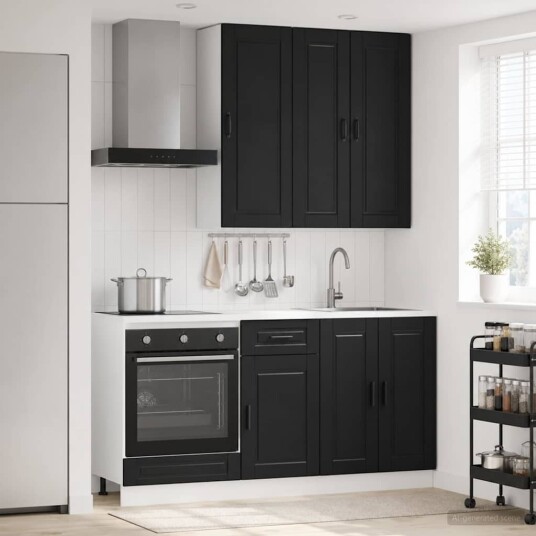 vidaXL Kjøkken enhet PORTO 5 pcs Svart Konstruert tre