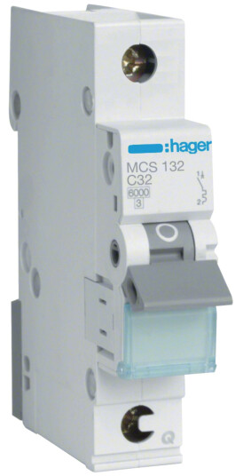 Hager MCS132 Miniatyrbryter 1 polet 6 kA C karakteristikk 32A Stikkontakter & kabler