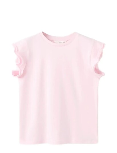 Mango Short Sleeved Ruffle T Shirt Pink 11 12 Mango Short Sleeved Ruffle T Shirt Pink 11 12