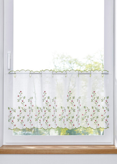 bonprix Gardinkappe med blomsterbroderi 5 (H/B: 60/115 cm),1 (H/B: 30/85 cm),3 (H/B: 45/85 cm),2 (H/B: 30/115 cm),4 (H/B: 45/115 cm) hvit