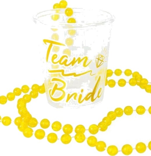 Shotglass m/Gullfarget Perlekjede "Team Bride"   Hen Party