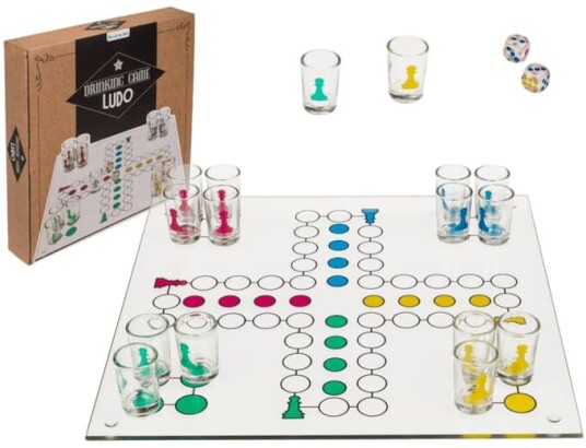 Out of The Blue Ludo Drikkespill i glass m/16 glass, 2 terninger, spillbrett Out of The Blue Ludo Drikkespill i glass m/16 glass, 2 terninger, spillbrett