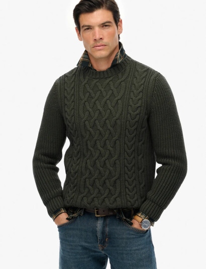 Superdry Jacob Cable Jumper   Khaki green   L