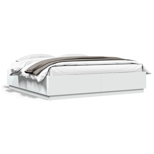 Sengeramme med LED-lys hvit 200x200 cm konstruert tre 8721012273184