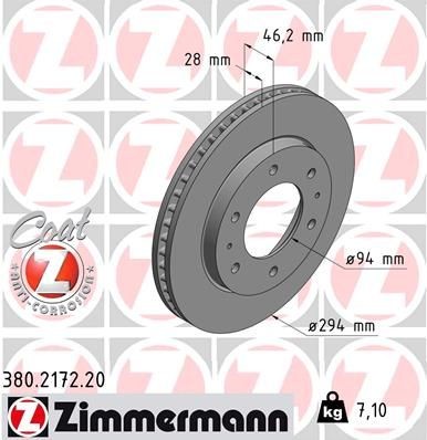 Bremseskive ZIMMERMANN 380.2172.20 Bremseskive ZIMMERMANN 380.2172.20