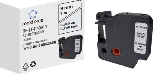 Renkforce Rf 6027842 Svart På Gjennomsiktig Permanent Akryl Kontinuerlig Etikett D1 Sort Dymo