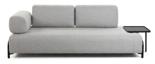 Kave Home Compo 3-pers. sofa m. stor bakke, Lysegrå stoff 1608581-09-136 1596034-03-0