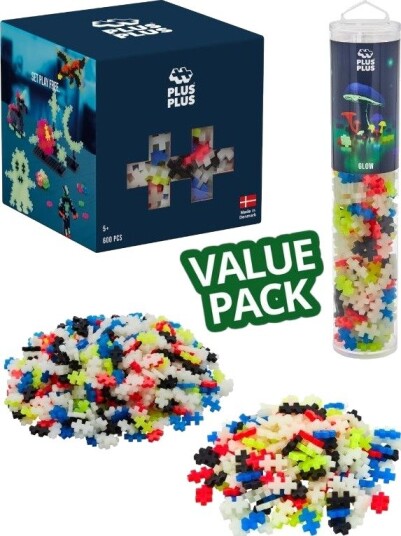Plus Plus Glow Mix Value Pack Byggesett Med Selvlysende Klosser