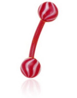 Utgått Banan Øyenbrynspiercing i Rød med Stripete Hvite og Røde Kuler 1.2 x 8 mm