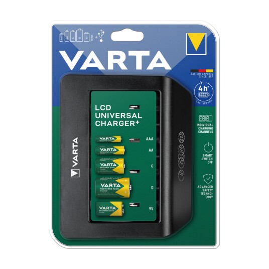 Varta LCD Universell Batterilader for AA/AAA/C/D/9V - 4 t Ladetid