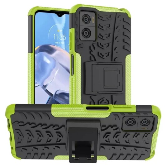 INCOVER Motorola Moto E22 Cool Cool Tyre Håndverker Deksel med Stativ - Svart / Grønn
