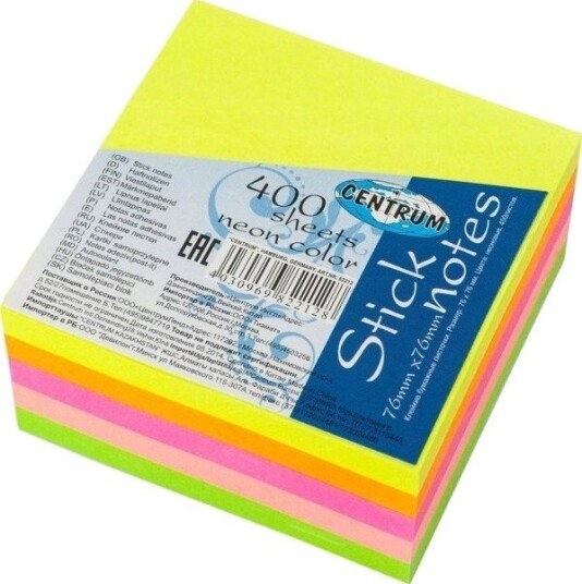 Centrum Selvklæbende Notatbok Senter 76X76mm 400 Ark 5 Neon Farger 82212 Centrum Selvklæbende Notatbok Senter 76X76mm 400 Ark 5 Neon Farger 82212