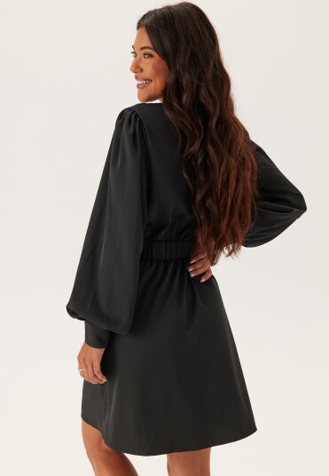 Bubbleroom Wrap Satin Dress Black XS Bubbleroom Wrap Satin Dress Black XS