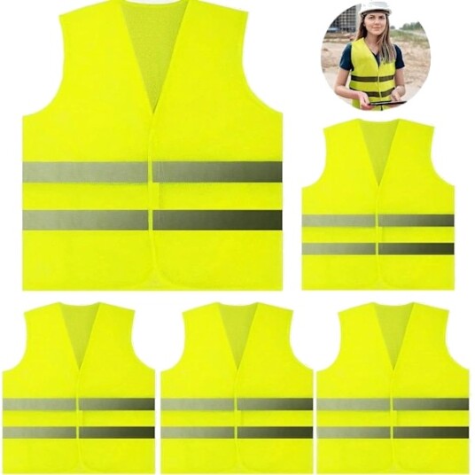 5 pakning Hi Vis vester sikkerhetsvester refleksvester i standardstørrelse unisex Hi Vis jakke for trafikk løping landmålere