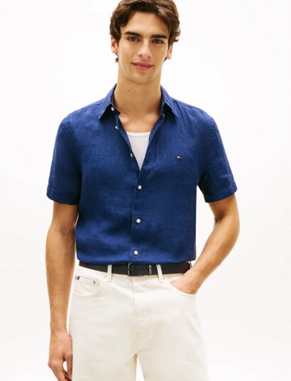 Tommy Hilfiger Pigment Dyed Linen Rf Shirt S/S Navy L