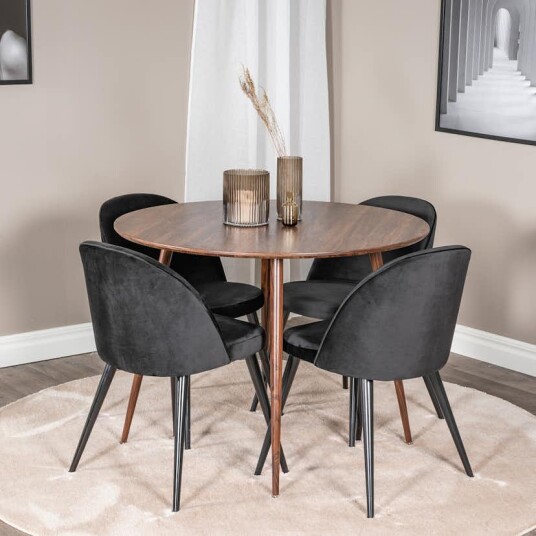 Spisegruppe Venture Home Plake med 4 Valentina Stoler Fløyel Rundt