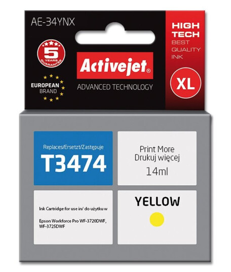Activejet Ae-34Ynx Høyt (Xl) Utbytte Gult Fargestoffbasert Blekk 14 Ml 1 Stykker Enkeltpakke
