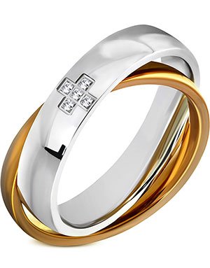2in1 Rosè Gullog Sølvfarget Stålring Fattet med Klare CZ Stener Strl 59 x 18,80 mm
