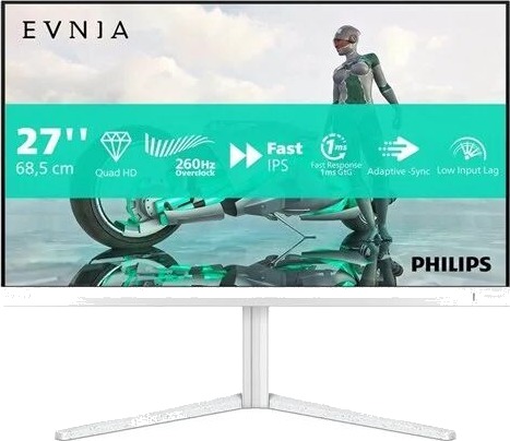 Philips Evnia 3000 27" QHD Gaming Monitor 2560x1440 260Hz IPS HDR Hvit Philips Evnia 3000 27" QHD Gaming Monitor 2560x1440 260Hz IPS HDR Hvit