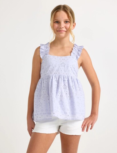 Lindex Sleeveless Blouse With Broderie Anglaise Purple 146/152 Lindex Sleeveless Blouse With Broderie Anglaise Purple 146/152