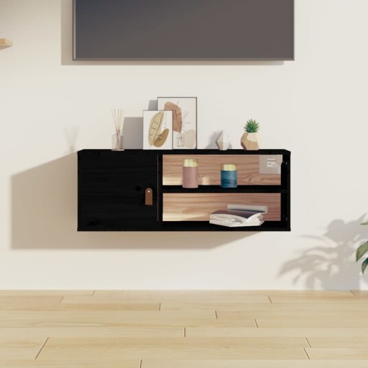 vidaXL Veggskap svart 80x30x30 cm heltre furu vidaXL Veggskap svart 80x30x30 cm heltre furu