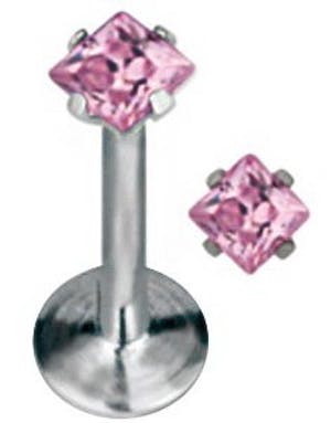 Labrett Piercing med Firkantet Rosa Sten Strl 1.2 x 8 mm