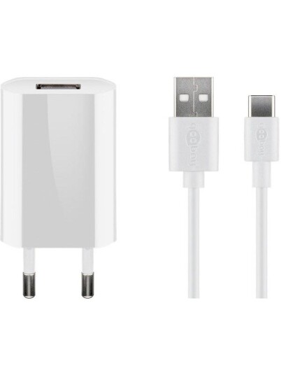 Pro 1A USB-C Lader med 1m Kabel - Hvit