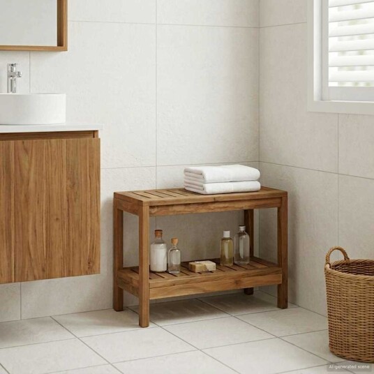 vidaXL Badebord med lagring Naturlig 60 x 30 x 45 cm Massivt Teaktre