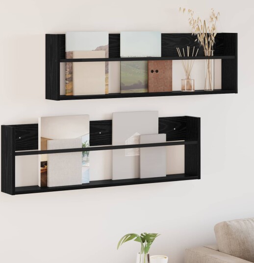 vidaXL Magasinreol 2 pcs Svart Eik 100 x 12 x 30 cm Konstruert tre vidaXL Magasinreol 2 pcs Svart Eik 100 x 12 x 30 cm Konstruert tre