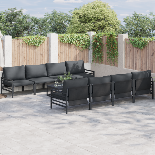 vidaXL Hagesofa Set 9 stk. Svart Stål