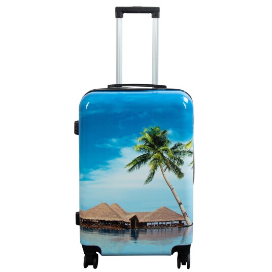Borg Living Koffert - Hardcase koffert - Størrelse Medium - Koffert med motiv - Strand og palmer - Eksklusiv lettvekt reisekoffert