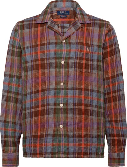 Polo Ralph Lauren Cotton Waffle Wvn Shirt 7448A BROWN BLUE L