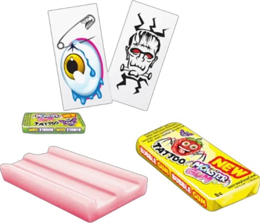 1 stk Monster Gum Tattoo   Tutti Frutti Tyggegummi med Midlertidig Tatovering