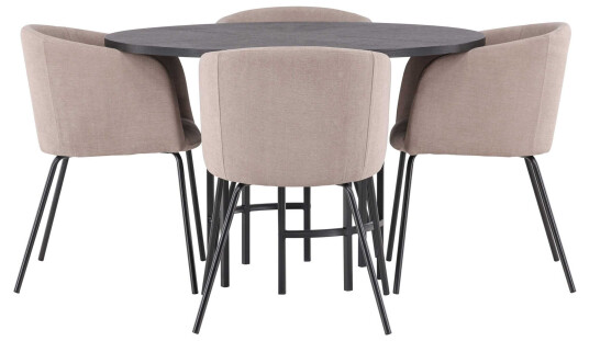 Venture Design Copenhagen & Berit spisegruppe Beige/svart 4 stoler & bord 115 cm
