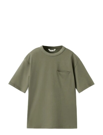 Mango Cotton T Shirt With Pocket Detail Khaki green 11 12