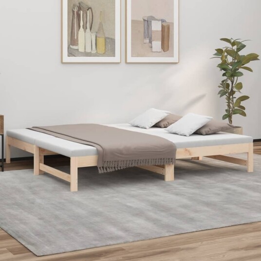 vidaXL Uttrekkbar dagseng 2x(75x190) cm heltre furu