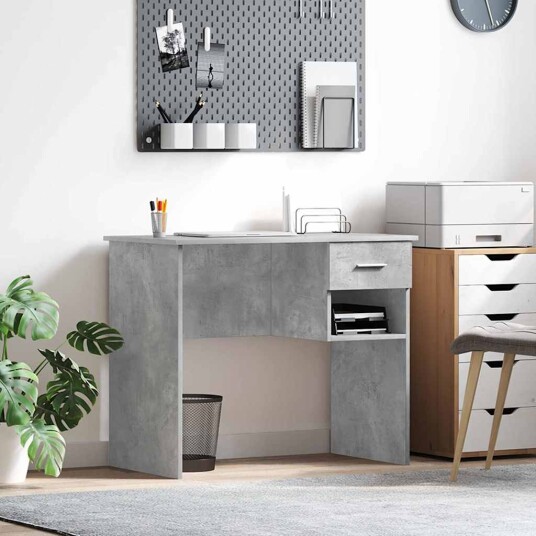  Skrivebord med Lagring Betonggrå 90x49.5x75 cm Ingeniørtre