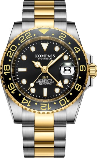 Kompass GMT Professional Sapphire Steel Silver Black Gold